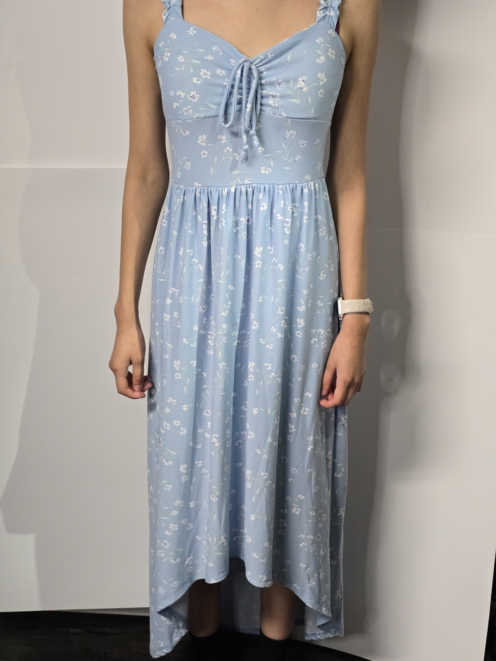 No Boundaries Light Blue Floral High-Low Midi Dress